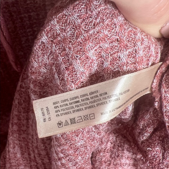 Anthropologie Saturday Sunday Pink Waffle Knit Cowl neck pull over sweater - Picture 8 of 9